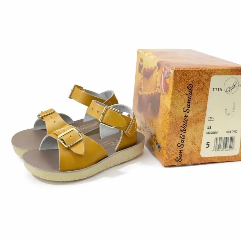 Salt Water Sun-San Surfer Leather Sandals Water Friendly Mustard Toddler Girls 5